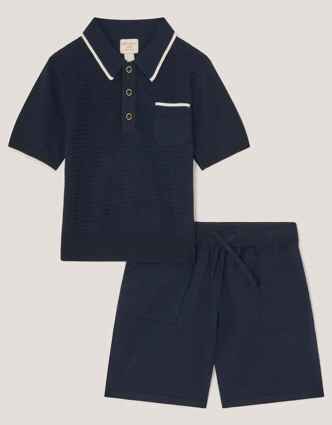 Knitted Polo Shirt & Shorts Set