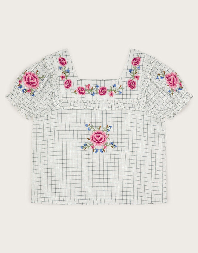 Floral Embroidered Check Blouse & Skirt Set – Cute, Comfy & Perfect for Your Little One!